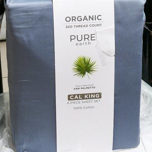 CAL KING Pure Earth Organic Cotton‎ 6-piece Sheet Set BLUE
